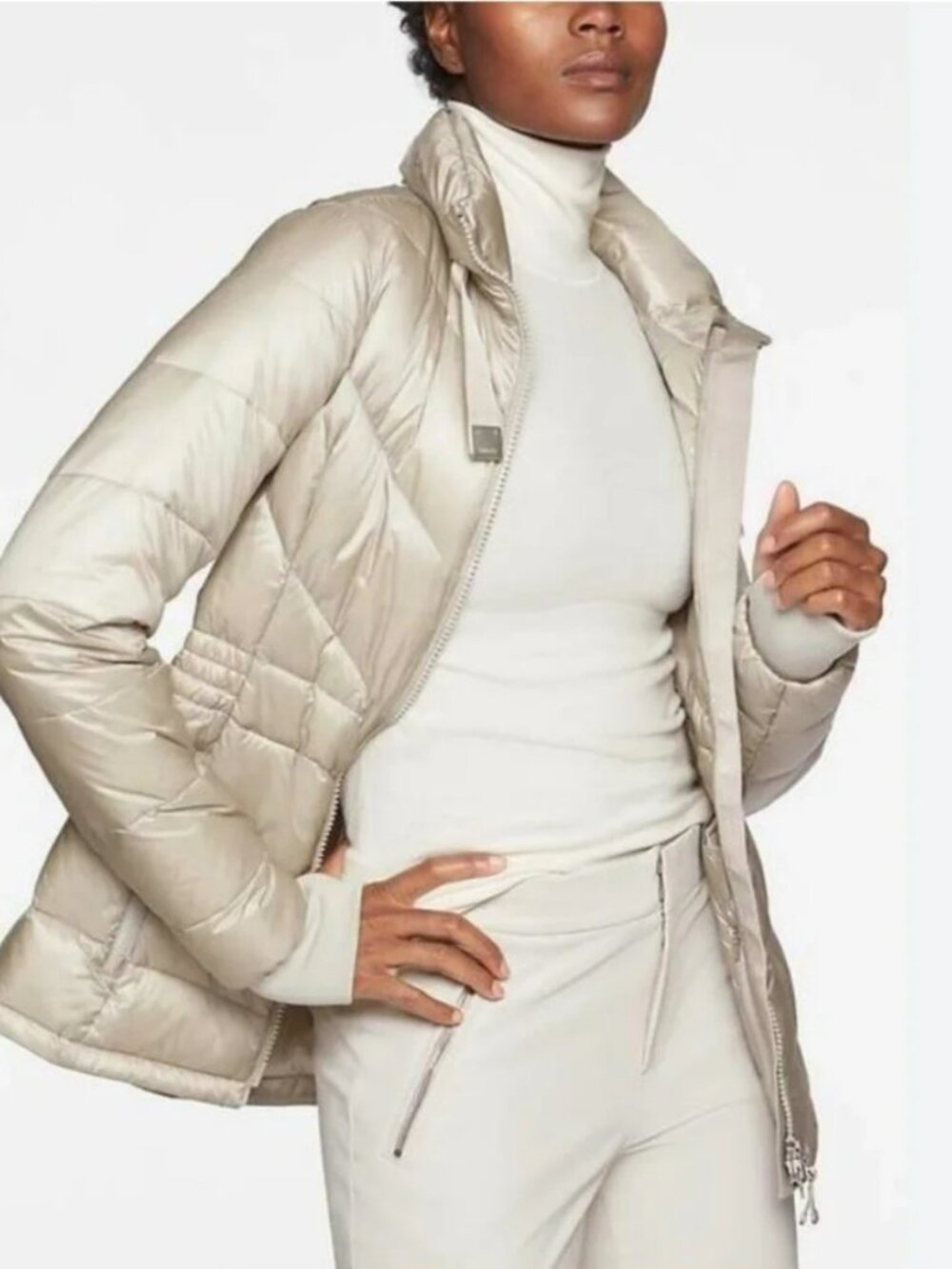 Athleta Banner Peak Down Jacket Dove Grey Outdoor Hiking Size M